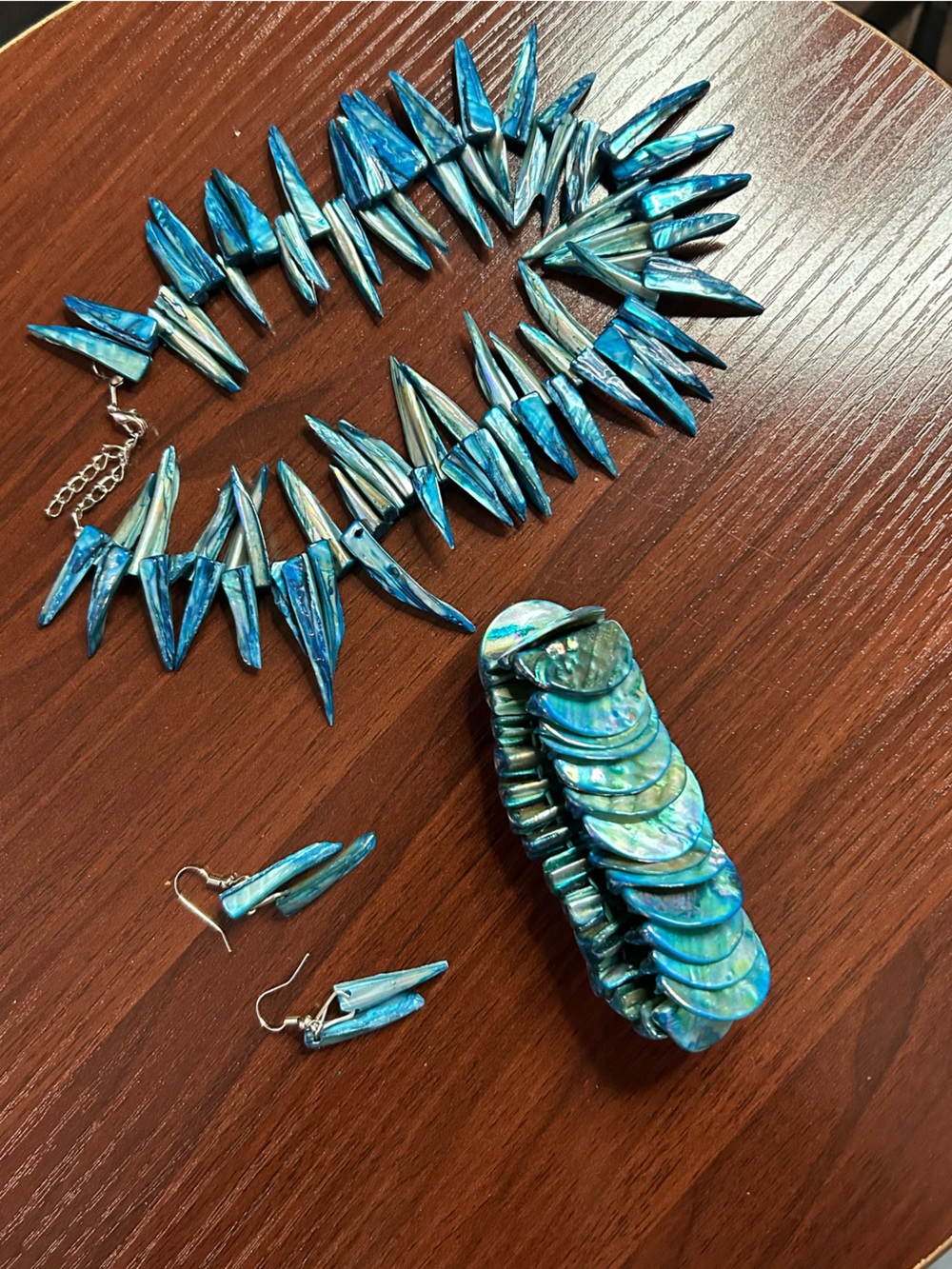Blue Iridescent Spike Statement Necklace and Earring Set